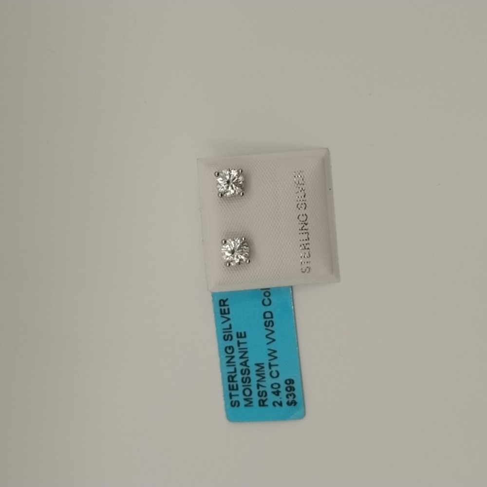 2.40 CT Moissanite Diamond Sterling Silver Stud Earrings 5MM - Picture 3 of 3